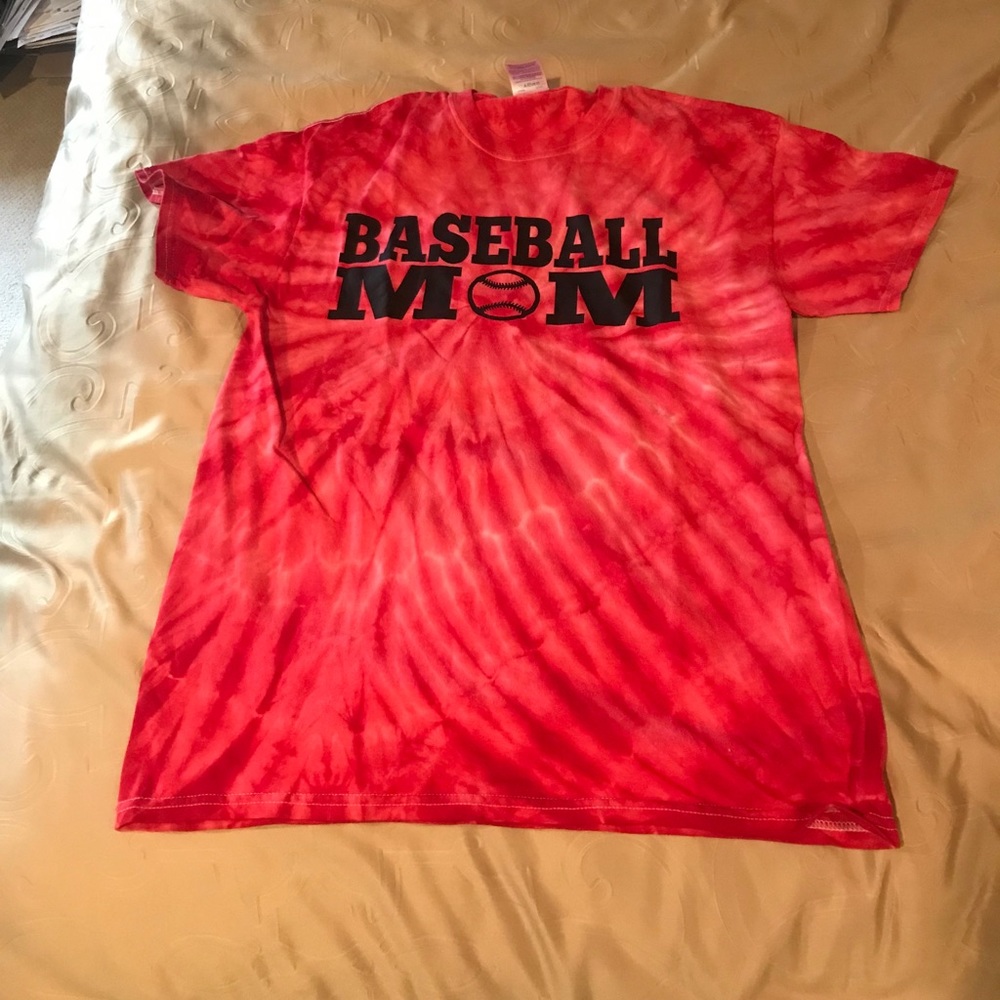 Red tie-dye “Baseball Mom” t-shirt